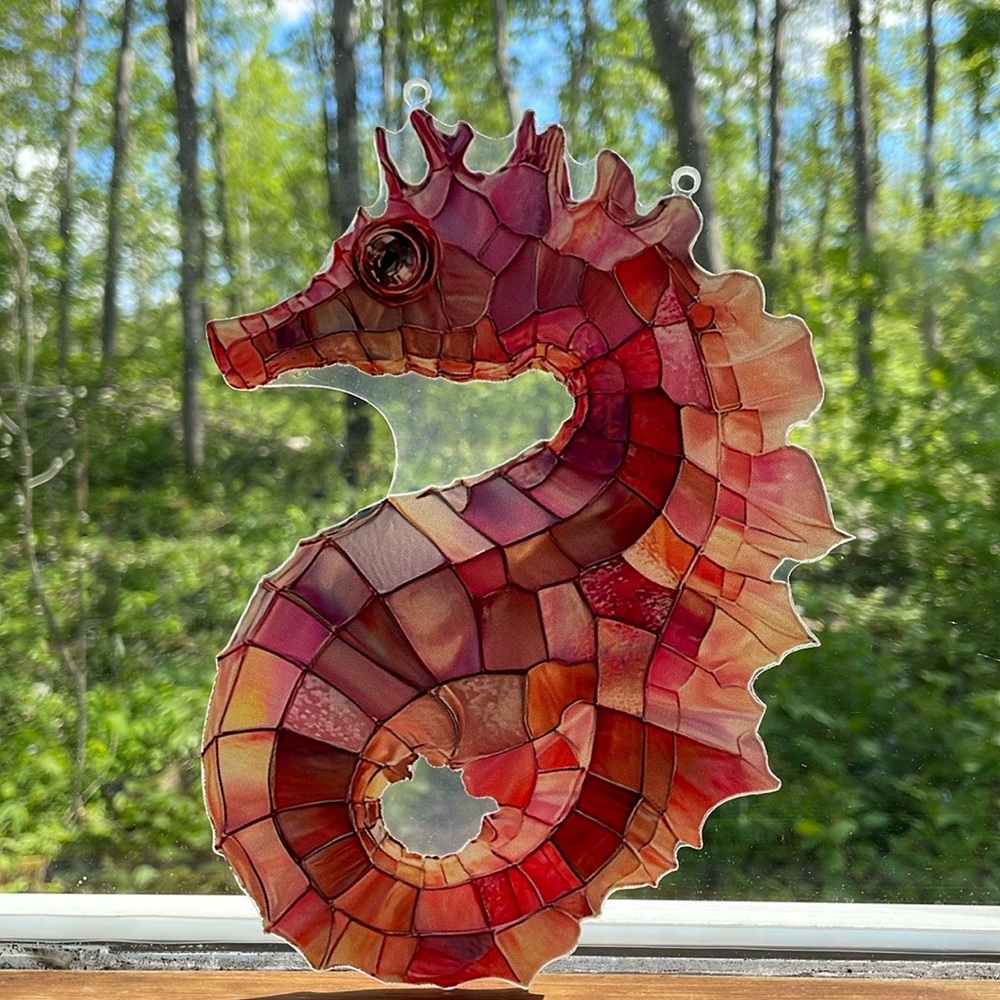 Suncatcher Acrylic Seahorse Pink Sauna Sunroom Ocean Decoration Faux Stained Gla